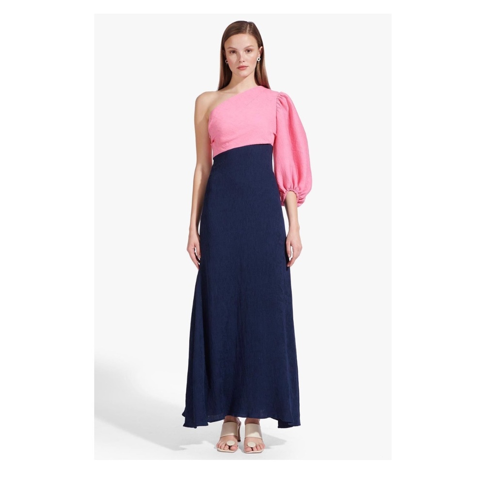 STAUD Didi One-Shoulder Two-Tone Ribbed Crepe Maxi Dress